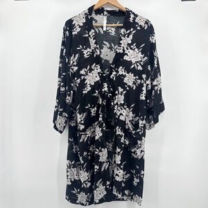 Spiritual‎ Gangster Maya Black Floral Print Kimono OS One Size Boho Tie Front